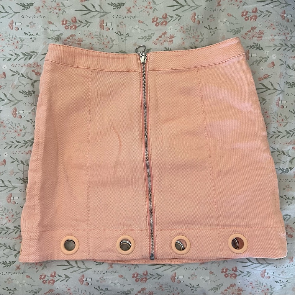 For Love And Lemons Peach Pencil Skirt with Grommet Accents